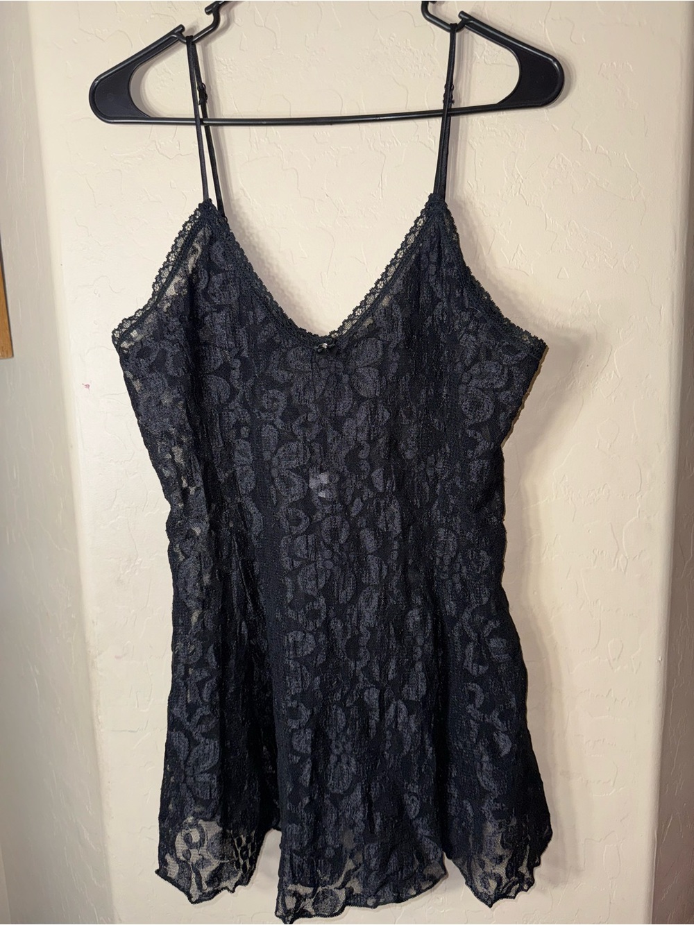 Intimate Attitude Vintage Black Floral Lace Babydoll Slip Lingerie Plus 1X